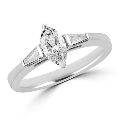 Steffans Marquise Cut Diamond Solitaire Platinum Engagement Ring with Tapered Baguette Cut Diamond Shoulders (RBC: 0.50ct, F/G VS, GIA TB: 0.25ct) - Steffans Jewellers
