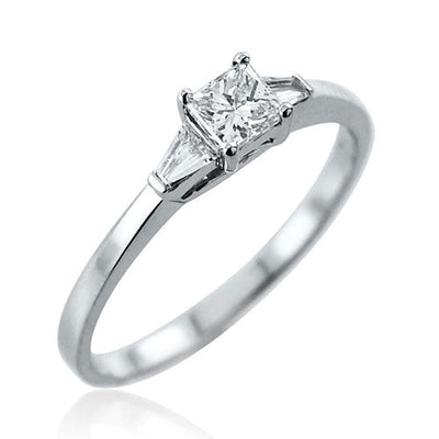 Steffans Princess Cut Diamond Platinum Solitaire Engagement Ring with Baguette Cut Diamond Tapered Shoulders (0.38ct) - Steffans Jewellers