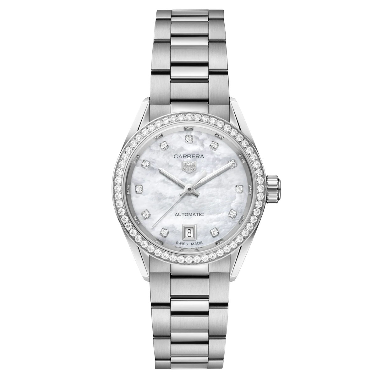 TAG Heuer Carrera Date Stainless Steel Mother of Pearl Diamond Dial 29mm Ladies Watch