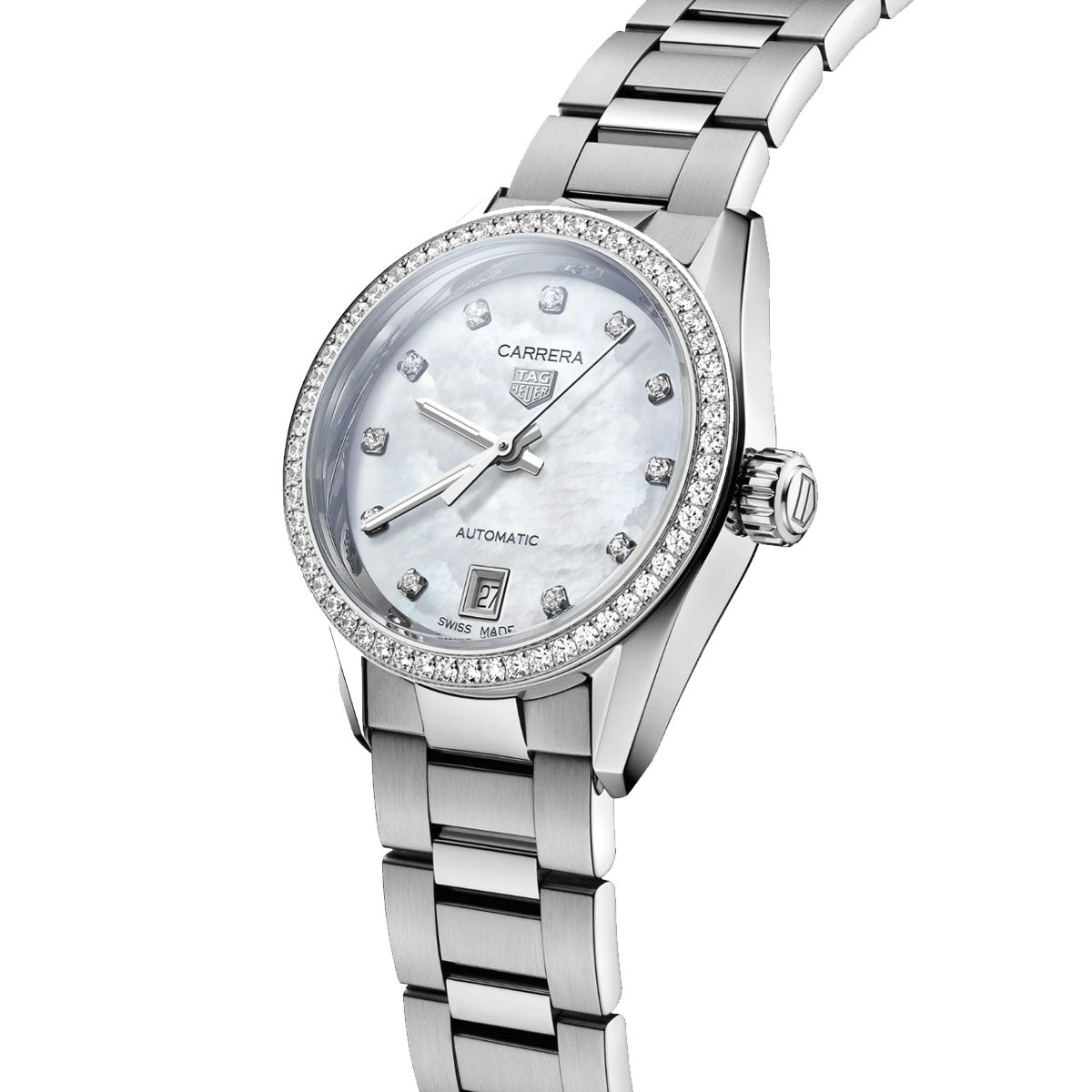 TAG Heuer Carrera Date Stainless Steel Mother of Pearl Diamond Dial 29mm Ladies Watch