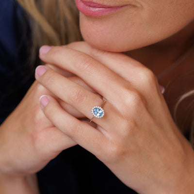 Platinum 0.80ct Aquamarine Engagement Ring with Diamond Halo
