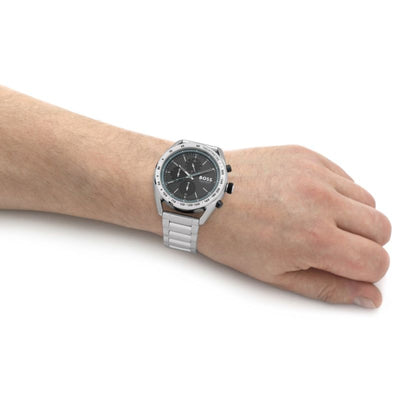 BOSS Centre Court 44mm Black Silver Quartz Men's Watch 1514023 - Steffans Jewellers