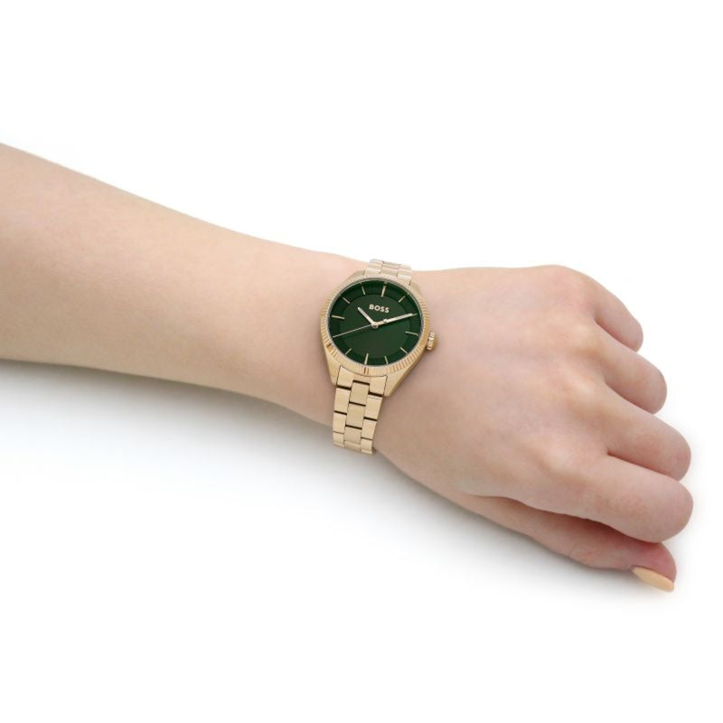 BOSS Sage 32mm Gold Stainless Steel Green Quartz Ladies Watch