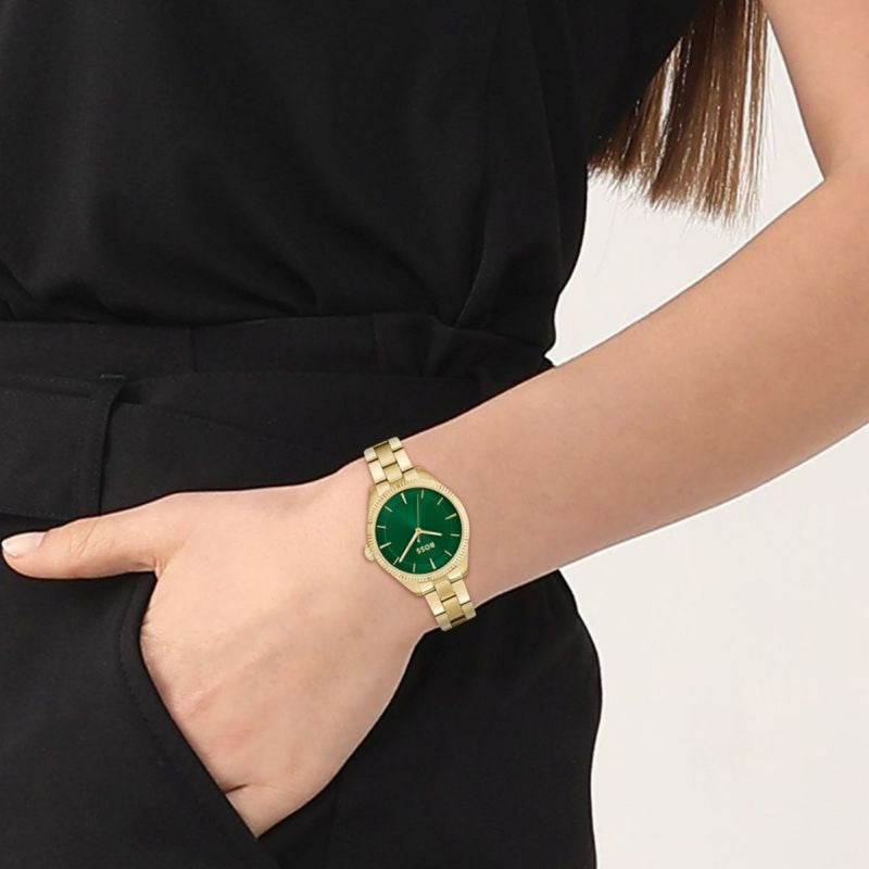 BOSS Sage 32mm Gold Stainless Steel Green Quartz Ladies Watch