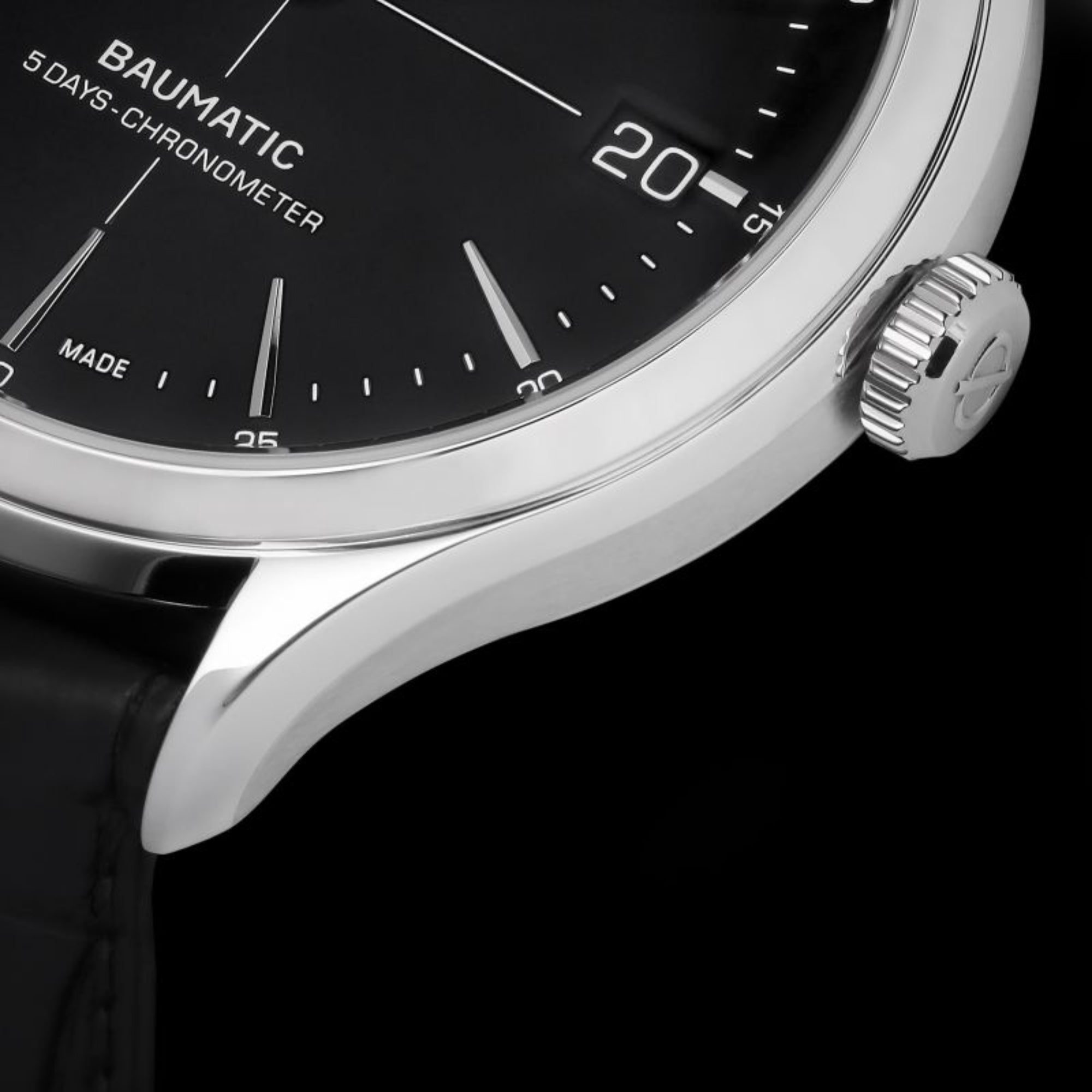 Baume & Mercier Clifton Baumatic Automatic Black Dial Black Leather Strap Men’s Watch