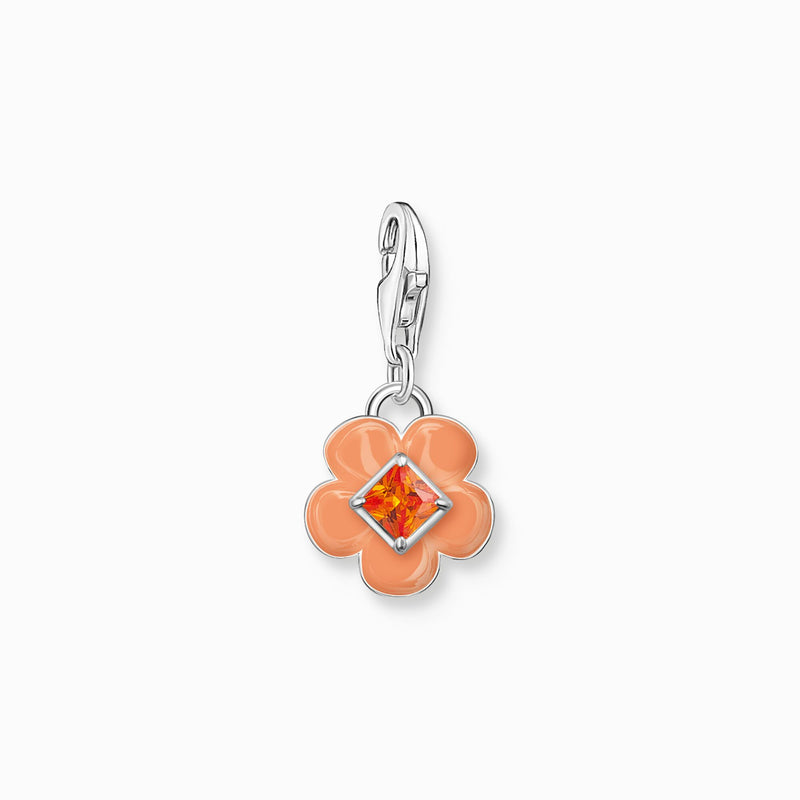 Thomas Sabo Silver Flower Charm With Orange Stone