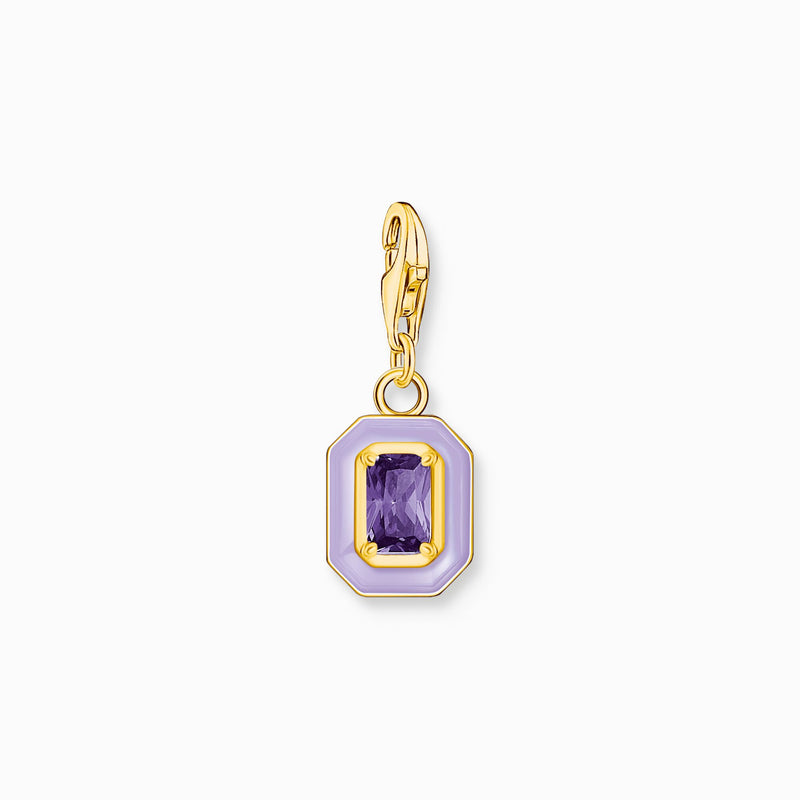 Thomas Sabo Charm Pendant Octagon With Violet Cold Enamel Yellow Gold Plated