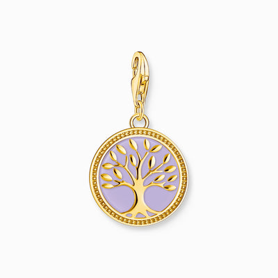 Thomas Sabo Charm Pendant Tree Of Love With Violet Cold Enamel Yellow Gold Plated