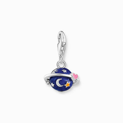 Thomas Sabo Charm Pendant Saturn With Dark Blue Cold Enamel And Fine Details Silver