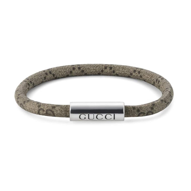 Gucci Trademark Sterling Silver & Beige Canvas Bracelet