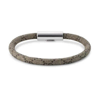 Gucci Trademark Sterling Silver & Beige Canvas Bracelet