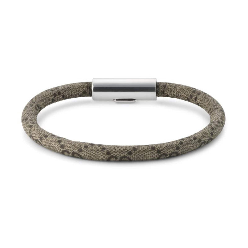 Gucci Trademark Sterling Silver & Beige Canvas Bracelet