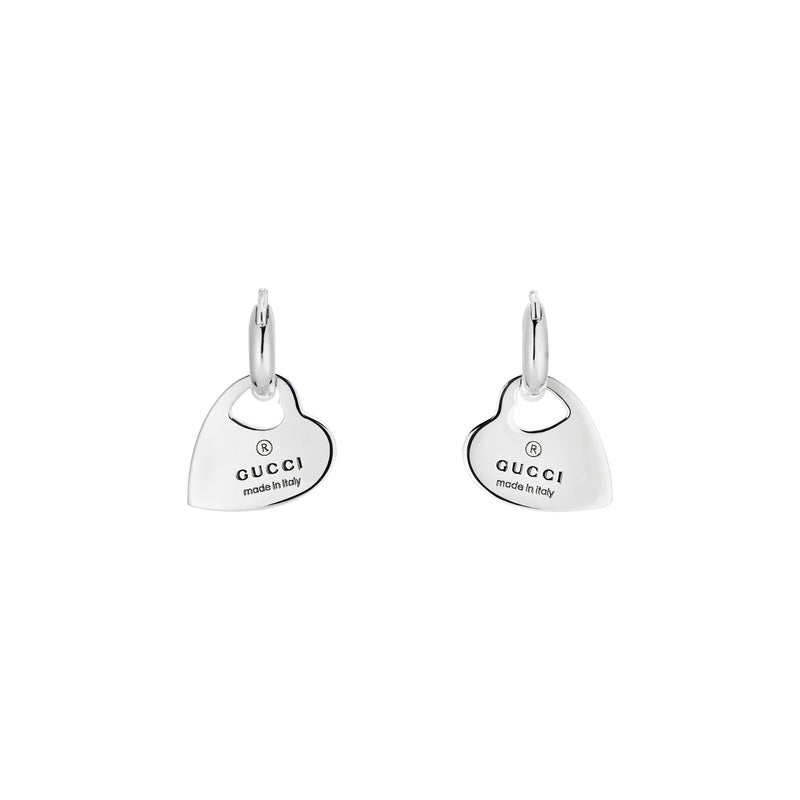 Gucci Trademark Sterling Silver Heart Motif Earrings