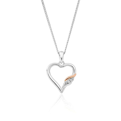 Clogau Past Present Future Heart White Topaz Sterling Silver and 9ct Rose Gold Pendant