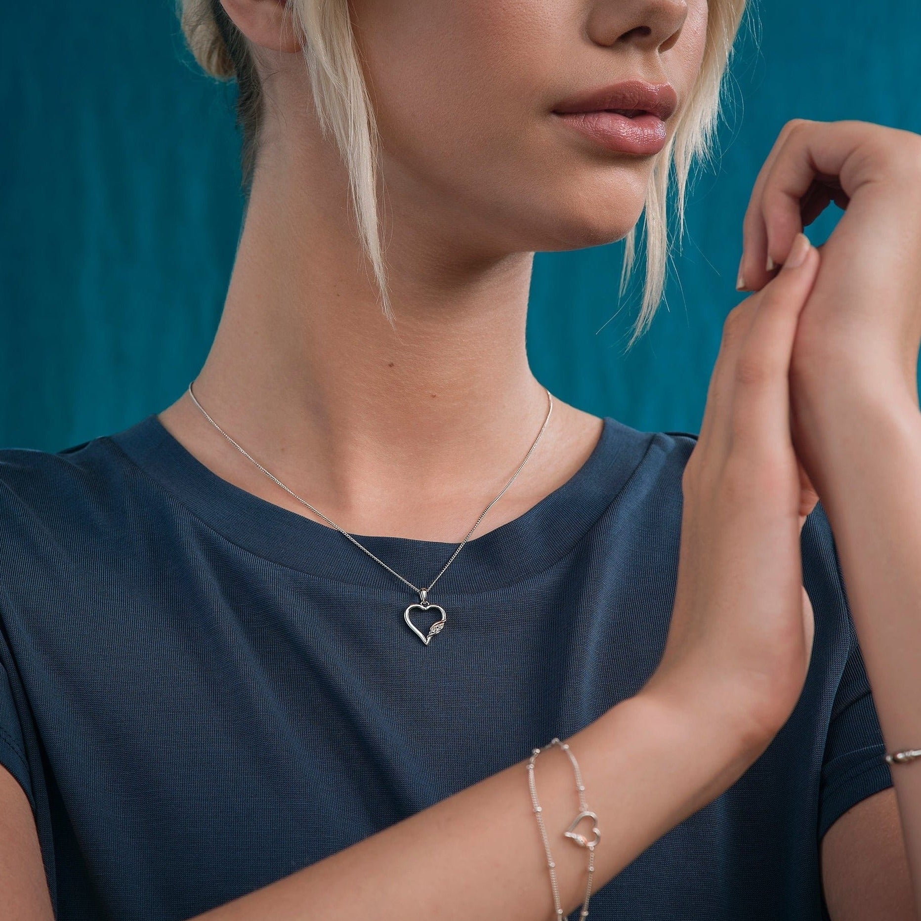 Clogau Past Present Future Heart White Topaz Sterling Silver and 9ct Rose Gold Pendant