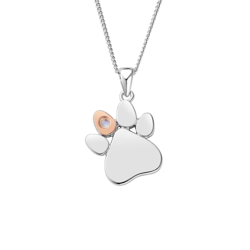 Clogau Sterling Silver Paw Prints on My Heart Necklace June moonstone Birthstone