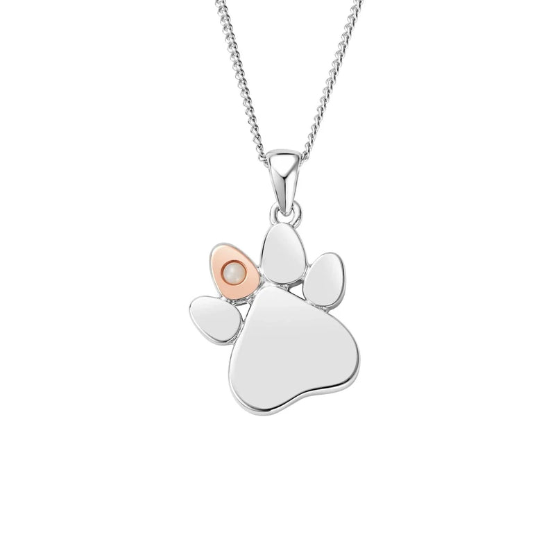 Clogau Sterling Silver Paw Prints On My Heart Necklace October Opal Birthstone