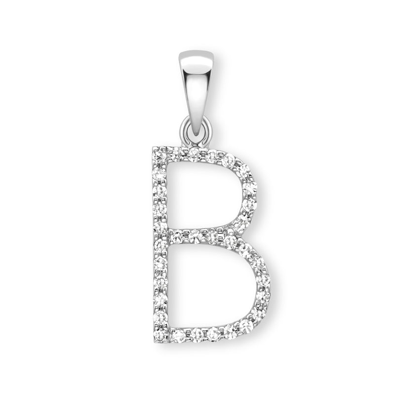 Steffans 9ct White Gold Diamond ‘B’ Initial Pendant Necklace