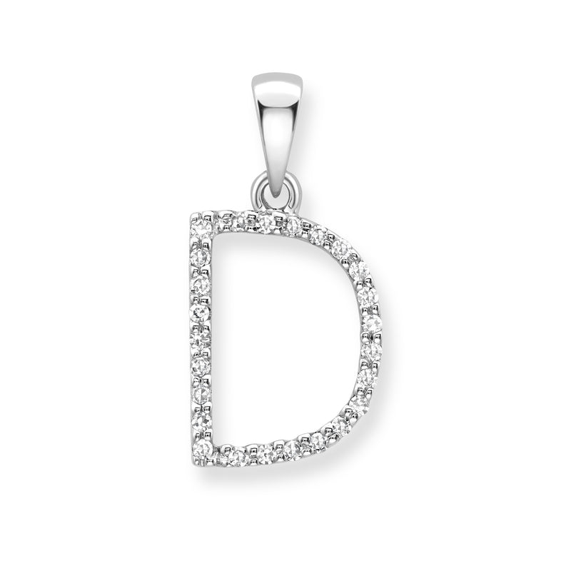 Steffans 9ct White Gold Diamond ‘D’ Initial Pendant Necklace