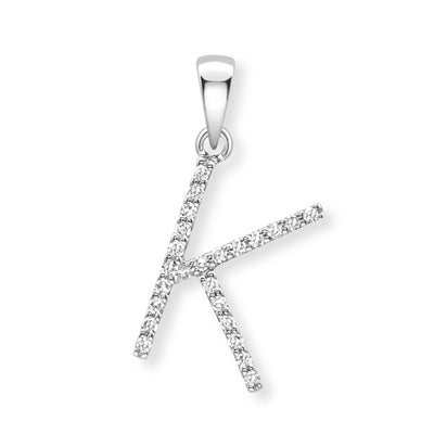 Steffans 9ct White Gold Diamond 'K’ Initial Pendant Necklace