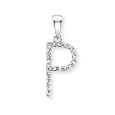 Steffans 9ct White Gold Diamond 'P’ Initial Pendant Necklace