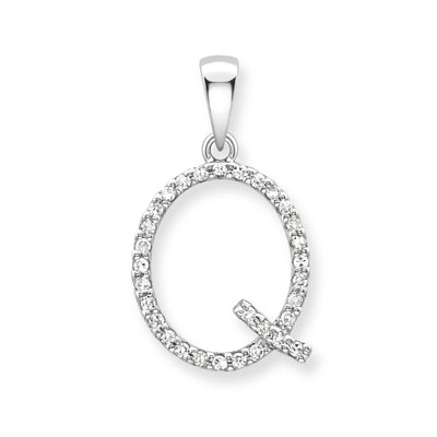 Steffans 9ct White Gold Diamond 'Q’ Initial Pendant Necklace