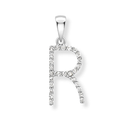 Steffans 9ct White Gold Diamond 'R’ Initial Pendant Necklace