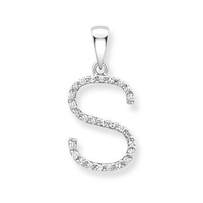 Steffans 9ct White Gold Diamond 'S’ Initial Pendant Necklace