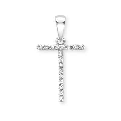 Steffans 9ct White Gold Diamond 'T’ Initial Pendant Necklace