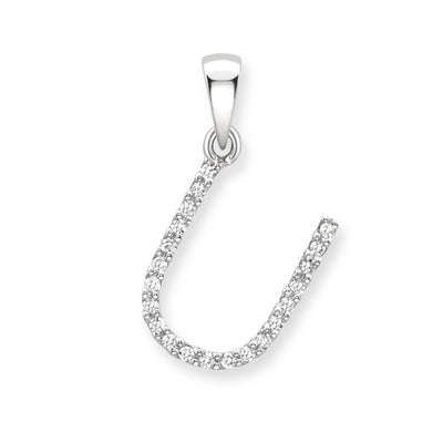 Steffans 9ct White Gold Diamond 'U’ Initial Pendant Necklace
