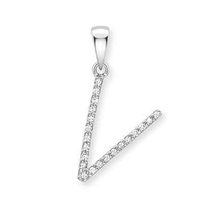 Steffans 9ct White Gold Diamond 'V’ Initial Pendant Necklace