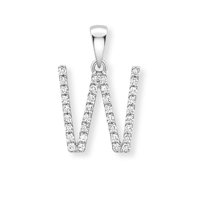 Steffans 9ct White Gold Diamond 'W’ Initial Pendant Necklace