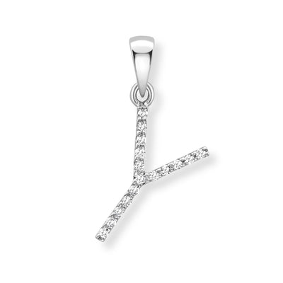 Steffans 9ct White Gold Diamond 'Y’ Initial Pendant Necklace