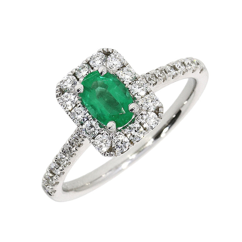 18ct White Gold Diamond & Emerald Cluster Engagement Ring