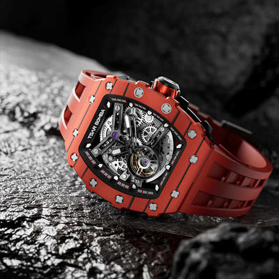 Tsar Bomba Elemental Series-Carbon Fibre Automatic Red Strap Men's Watch