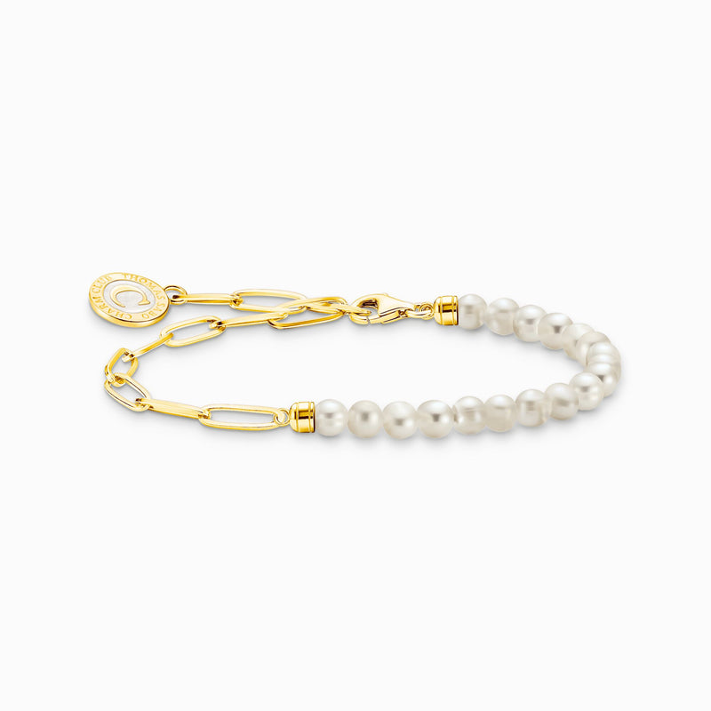 Thomas Sabo Gold Plated Member Charm Bracelet With White Pearls & Charmista Disc