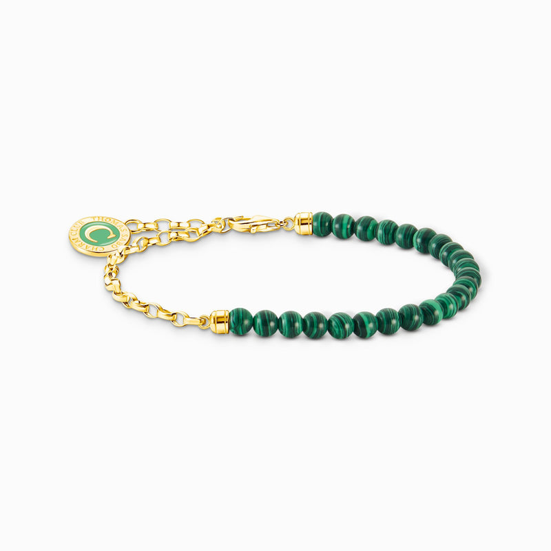 Thomas Sabo Member Charm Bracelet With Green Beads Yellow Gold Plated