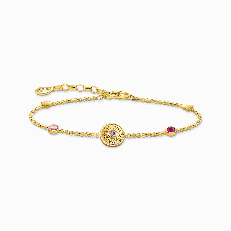 Thomas Sabo Yellow Gold Plated Bracelet With A Sun Coin And Various Stones