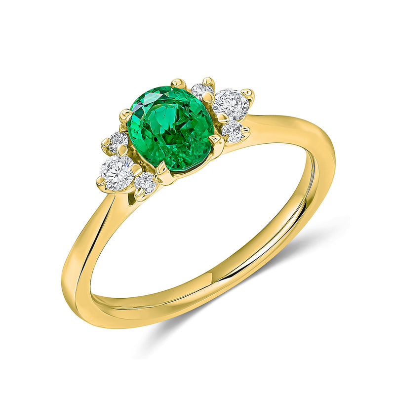 18ct Yellow Gold & Platinum Emerald (0.70ct) & Diamond (0.17ct) Halo Engagement Ring