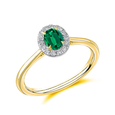 Yellow Gold & Platinum Emerald Engagement Ring with Diamond Halo