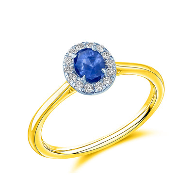 Yellow Gold & Platinum 0.55ct Sapphire Engagement Ring with Diamond Halo