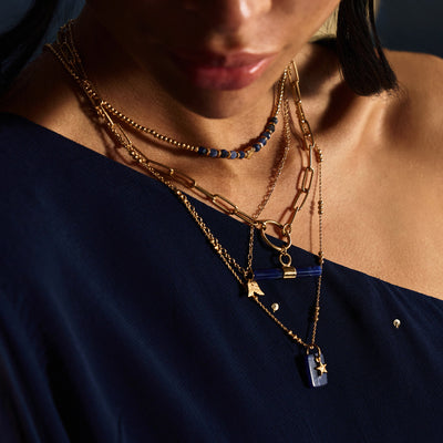 ChloBo Gold Plated Triple Bobble Chain Sodalite Star Necklace