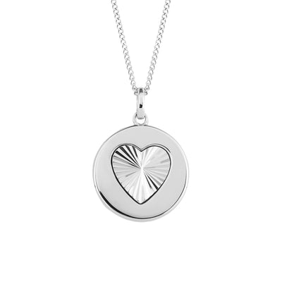 9ct White Gold Diamond Cut Heart Disc Pendant