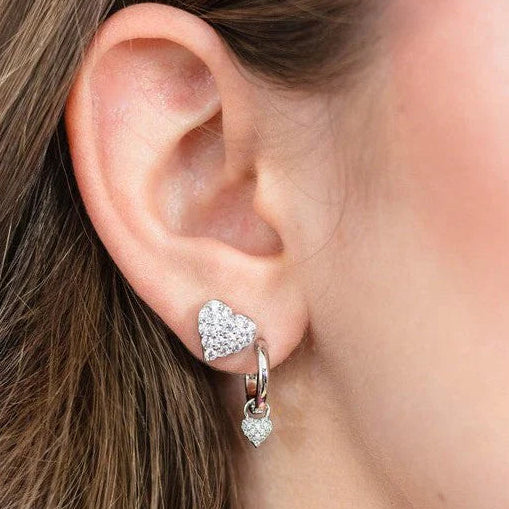 Georgini Sweetheart Sparkly Heart Mini Drop Silver Hoop Earrings