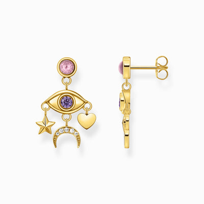 Thomas Sabo Yellow Gold Plated Earrings With Stylised Eye And Various Stones