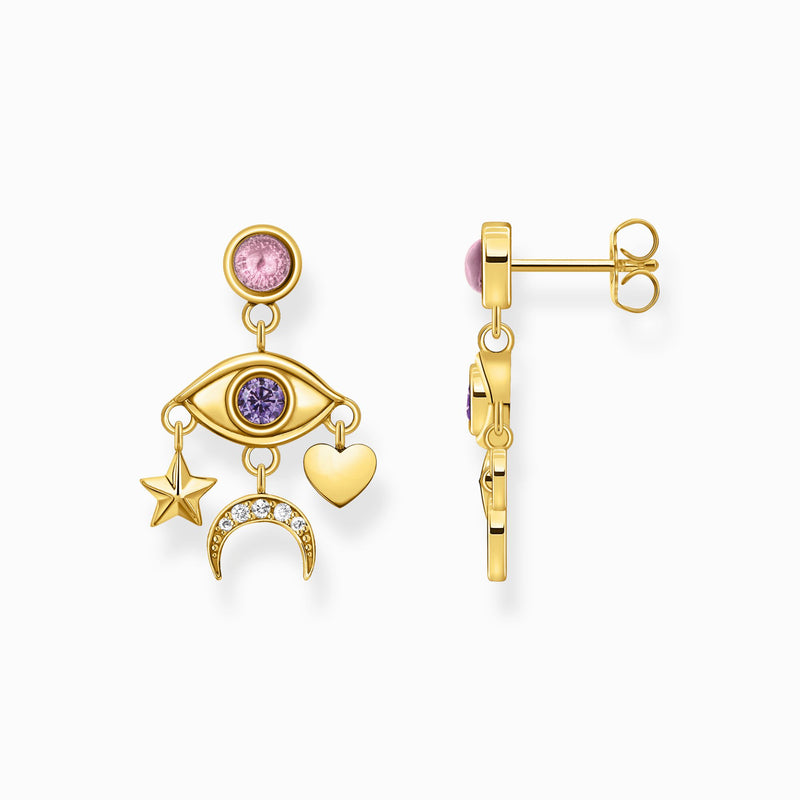 Thomas Sabo Yellow Gold Plated Earrings With Stylised Eye And Various Stones