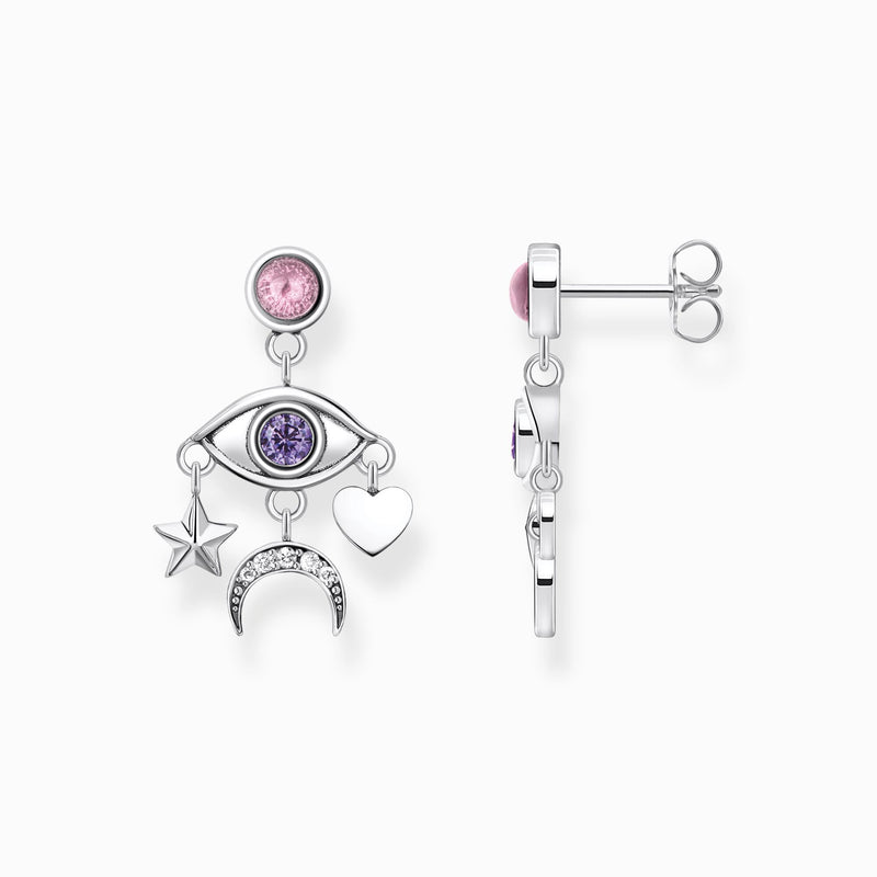 Thomas Sabo Silver Blackened Earrings With A Stylised Eye And Various Stones