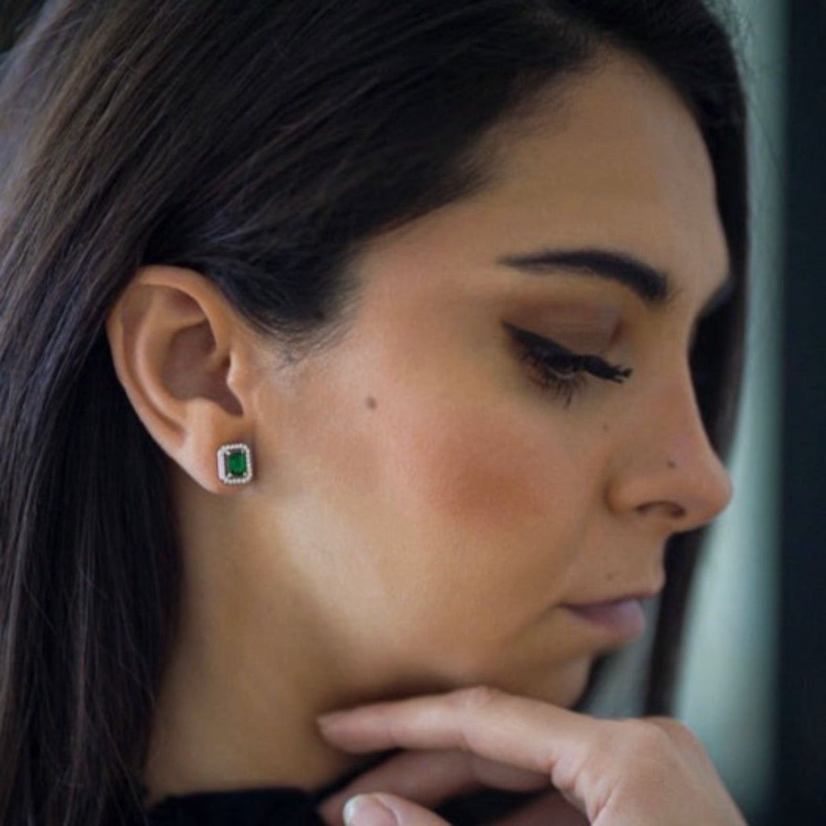 CARAT* London Sterling Silver Eton Green Stud Earrings