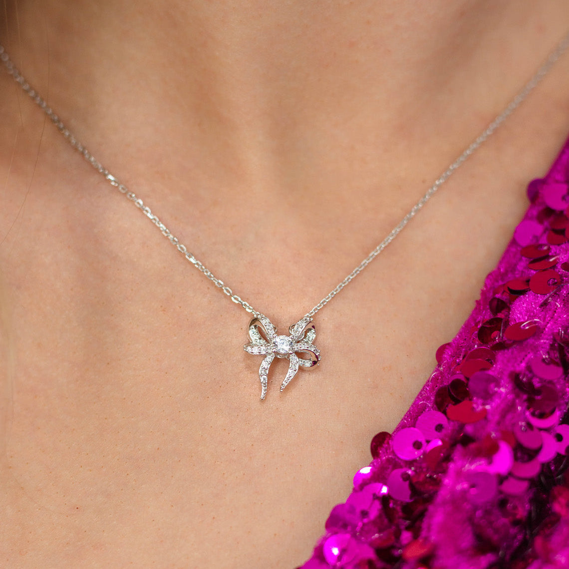 Georgini Sterling Silver Sweetheart Bow Necklace