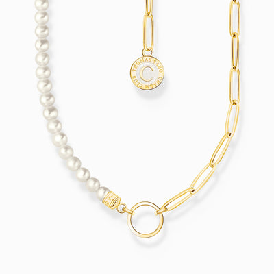 Thomas Sabo Gold Plated Member Charm Necklace With White Pearls & Charmista Disc